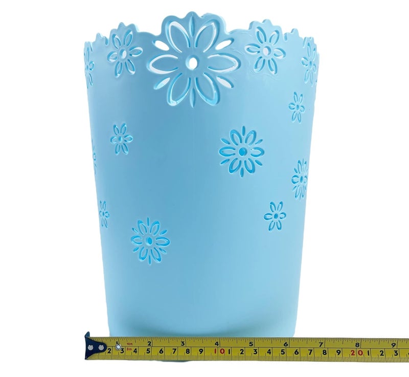 VIUJUH Wastebasket, Hollow Flower Shape Plastic Lidless Wastepaper Baskets Trash Can (Blue, Large) - Image 3